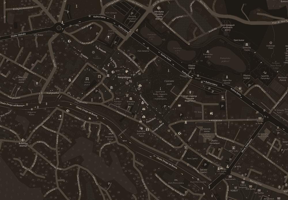 Mapa centra Tuzle s oznakom za Ćumur u Turalibegovoj ulici