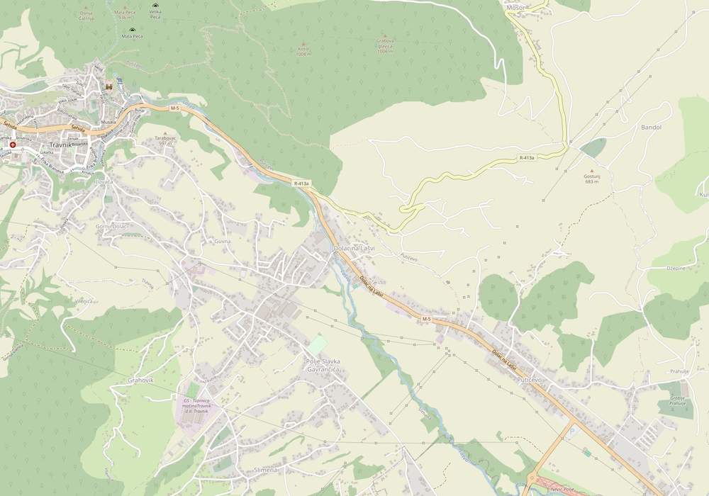 Mapa: radionica Bašča u Dolcu na Lašvi, uz magistralni put M-5 istočno od centra Travnika